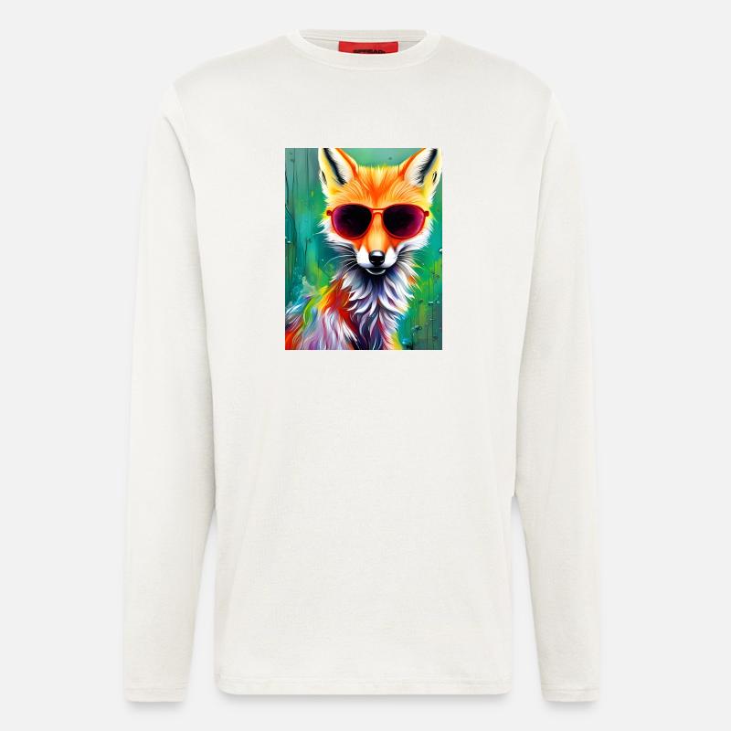 Neonfuchs mit roter Sonnenbrille - Langarmshirt - made by SPREAD  - OFF WHITE