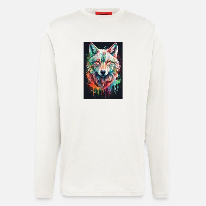 Bunter Wolfkopf Farbexplosion - Langarmshirt - made by SPREAD  - OFF WHITE