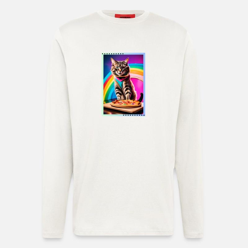 Regenbogenkatze mit Pizza - Langarmshirt - made by SPREAD  - OFF WHITE
