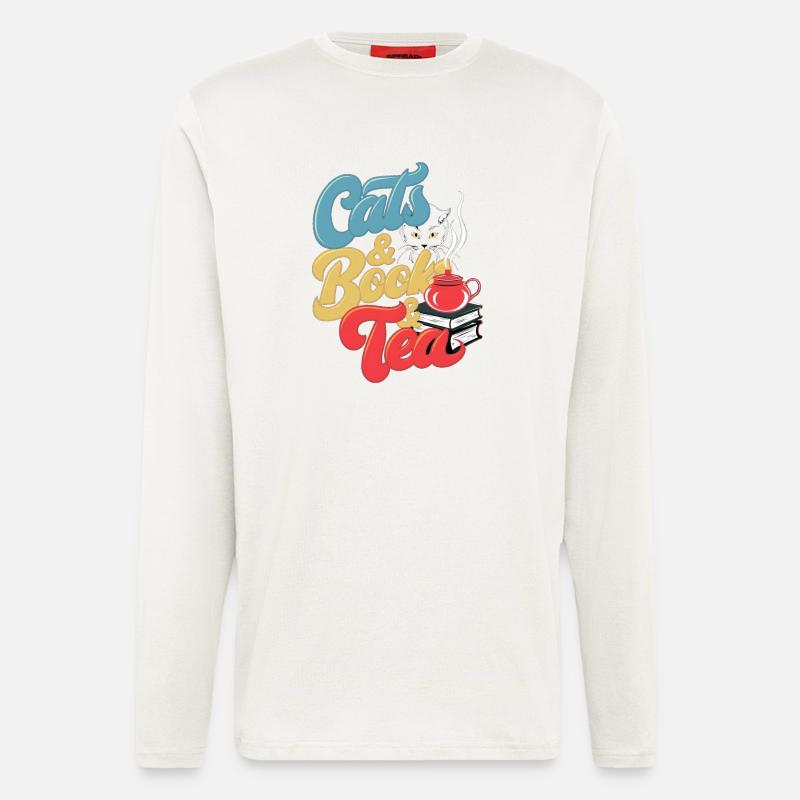 Katzen und Tee Druck - Langarmshirt - made by SPREAD  - OFF WHITE