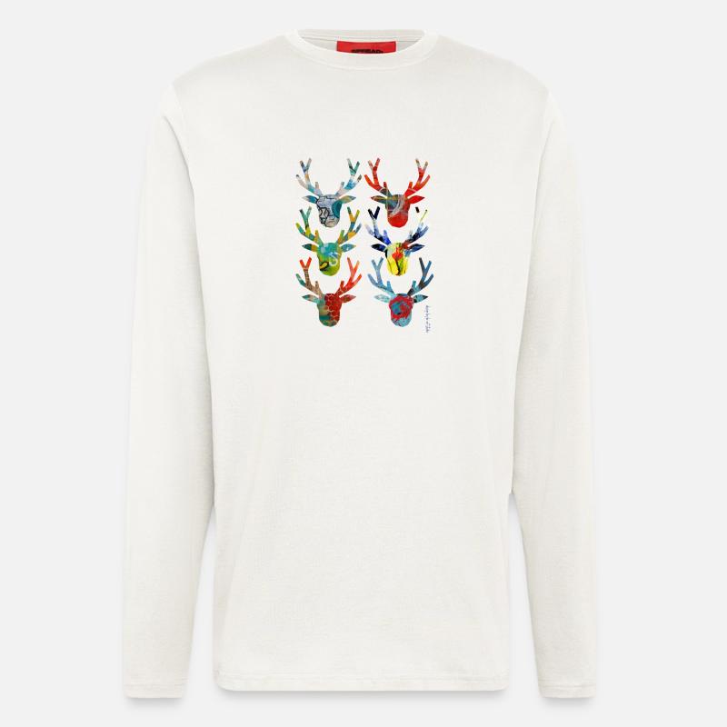 Abstrakte farbige Hirschköpfe - Langarmshirt - made by SPREAD  - OFF WHITE