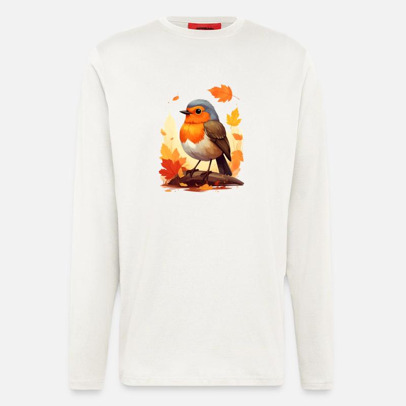 Rotkehlchen im Herbst - Langarmshirt - made by SPREAD  - OFF WHITE