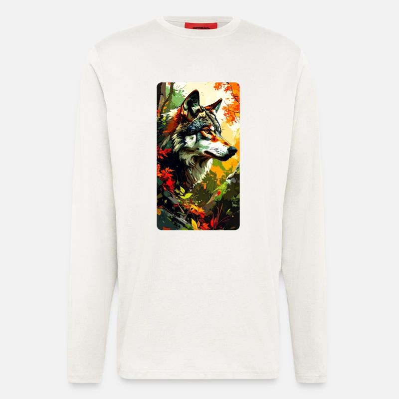 Wolf im Herbst (Blick nach Rechts) - Langarmshirt - made by SPREAD  - OFF WHITE