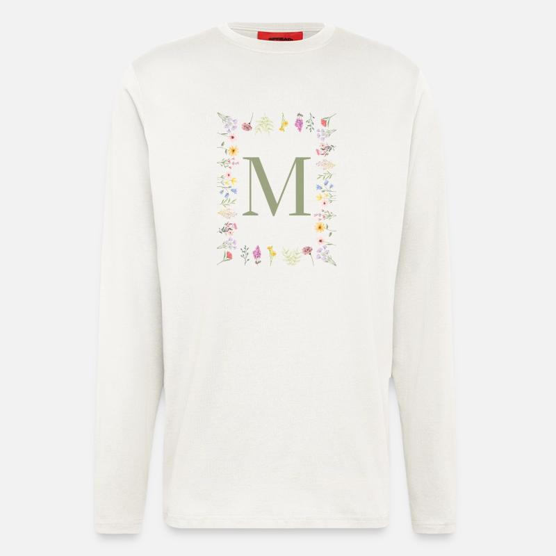 Initiale M Blumen Monogramm - Langarmshirt - made by SPREAD  - OFF WHITE