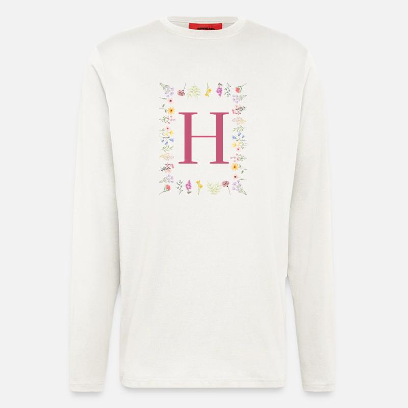 Florale Initialen "H", Buchstaben Monogramm - Langarmshirt - made by SPREAD  - OFF WHITE