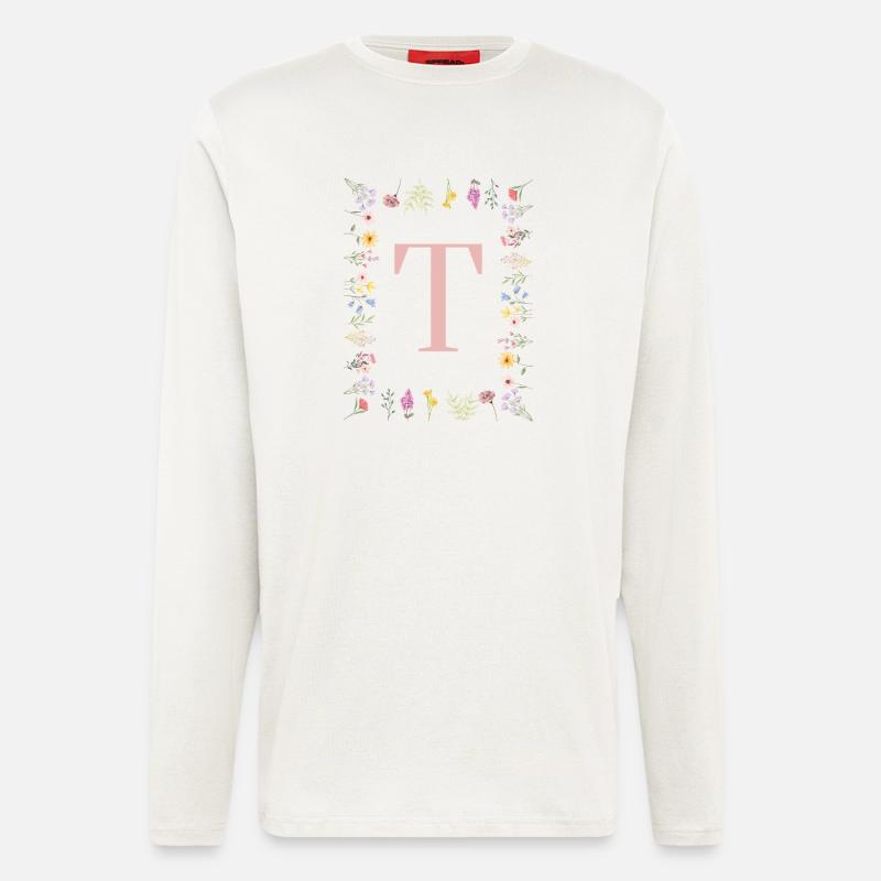 Florale Initialen "T", Buchstaben Monogramm - Langarmshirt - made by SPREAD  - OFF WHITE