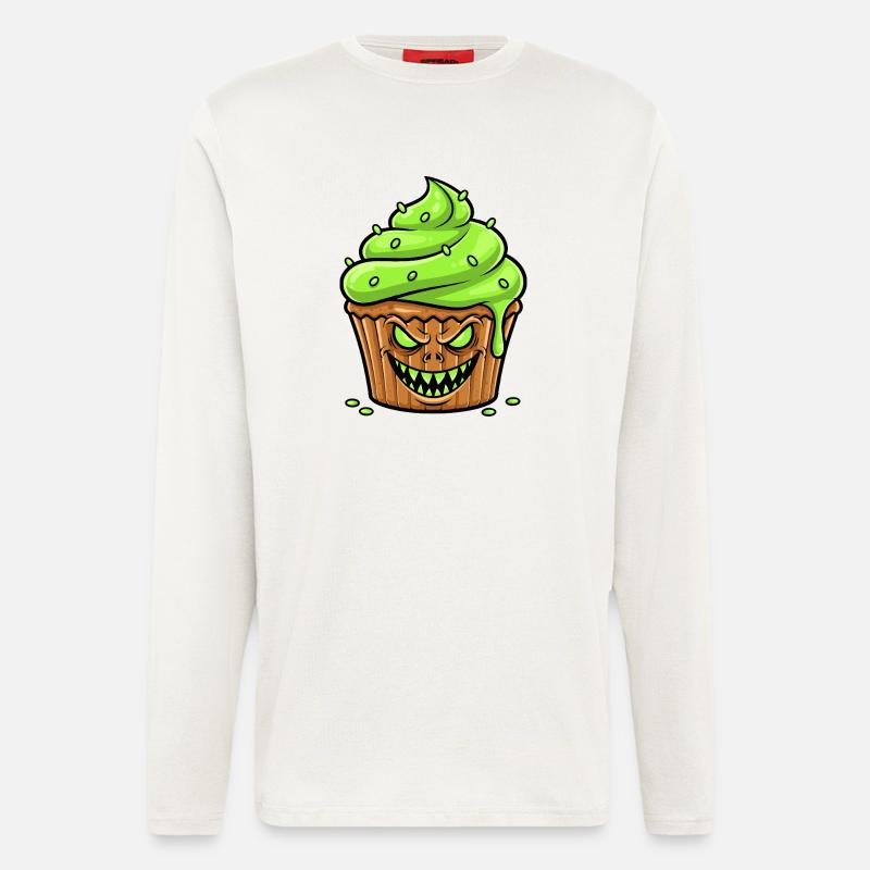Cupcake Green effrayant - Manches longues bio décontracté fabriqué en UE - OFF WHITE