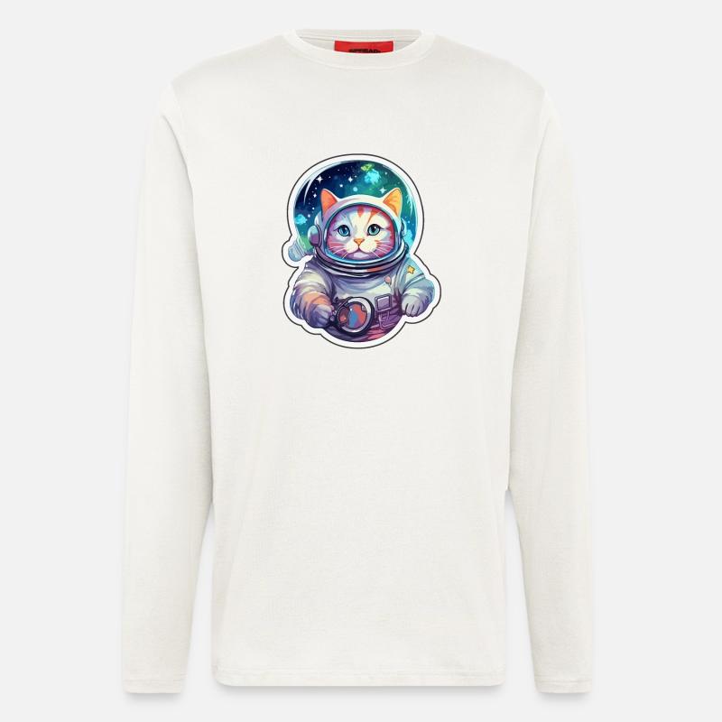 Cat Space Astronaut Galaxy - Longsleeve - made by SPREAD  - OFF WHITE