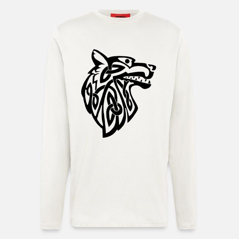 Wolf schwarz Wikinger - Langarmshirt - made by SPREAD  - OFF WHITE