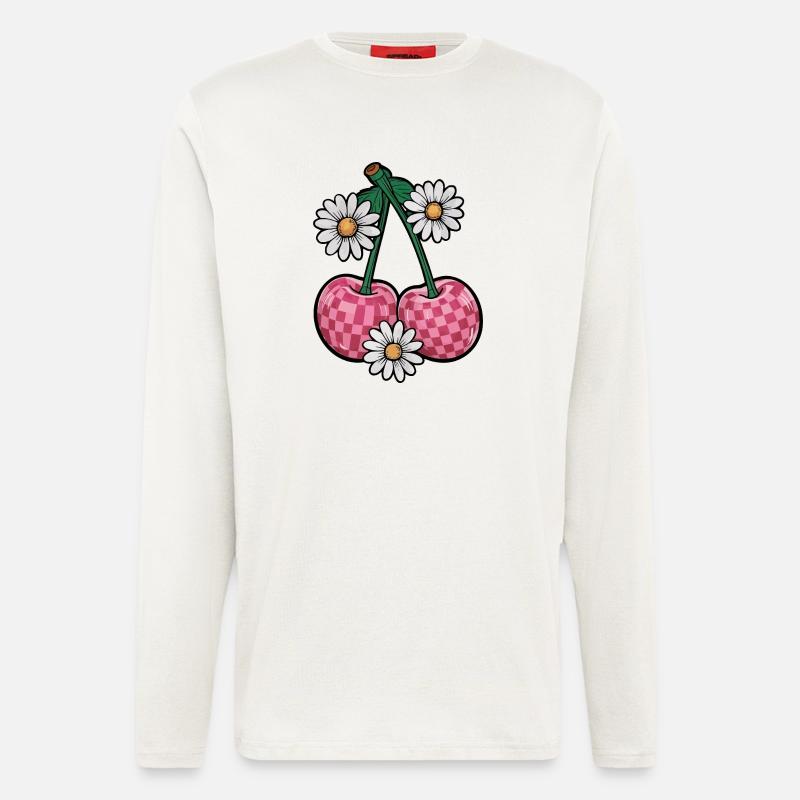 Charmante Kirsche und Gänseblümchen - Langarmshirt - made by SPREAD  - OFF WHITE
