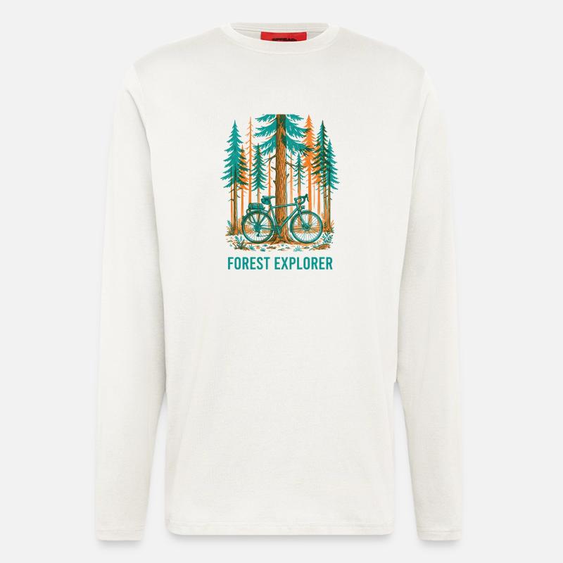 Forest Explorer Risograph Fahrradkunst - Langarmshirt - made by SPREAD  - OFF WHITE