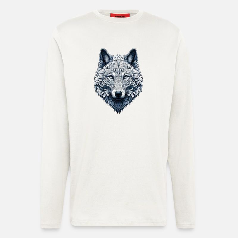 Wolf mit Mandalas verziert - Langarmshirt - made by SPREAD  - OFF WHITE