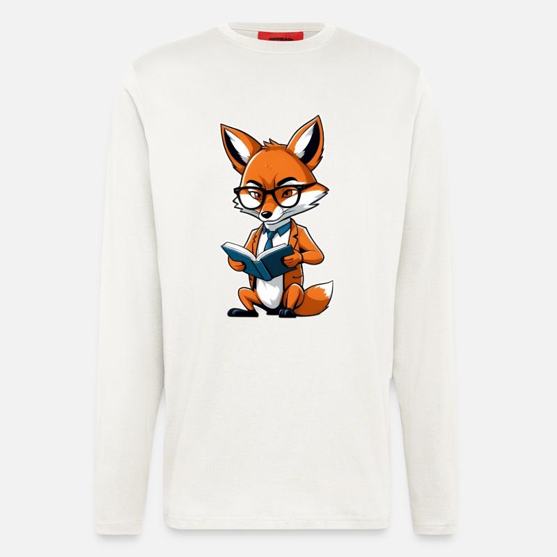 Intellektueller Fuchs mit Brille liest Buch - Langarmshirt - made by SPREAD  - OFF WHITE