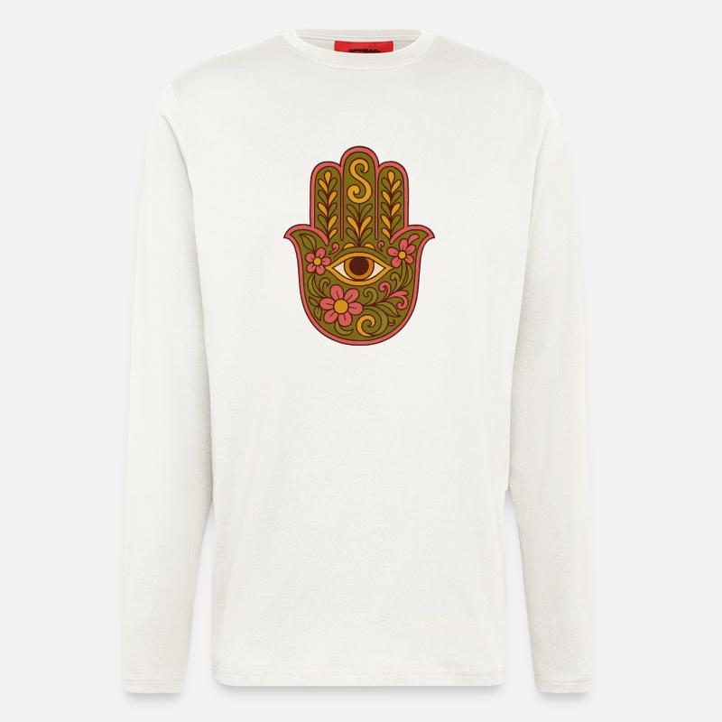 Hamsa Eye Floral Boho Kunstwerk - Langarmshirt - made by SPREAD  - OFF WHITE