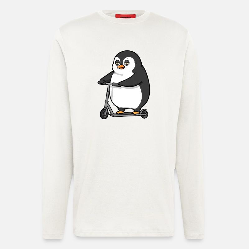 Lustiger Pinguin Roller Scooter Chubby Spaß - Langarmshirt - made by SPREAD  - OFF WHITE