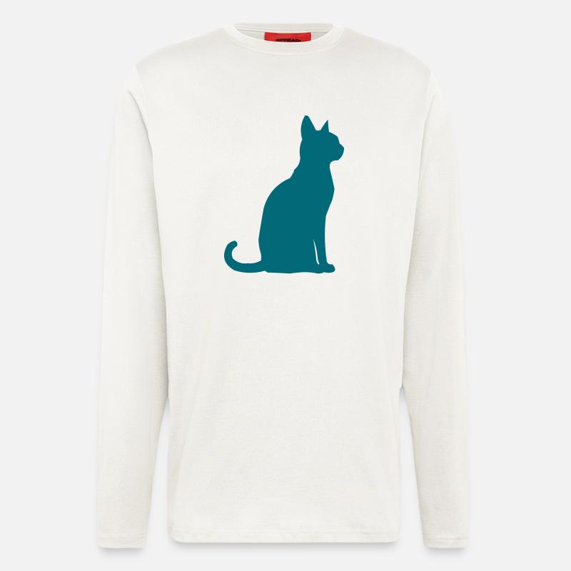 Silhouette de chat sarcelle - Manches longues bio décontracté fabriqué en UE - OFF WHITE