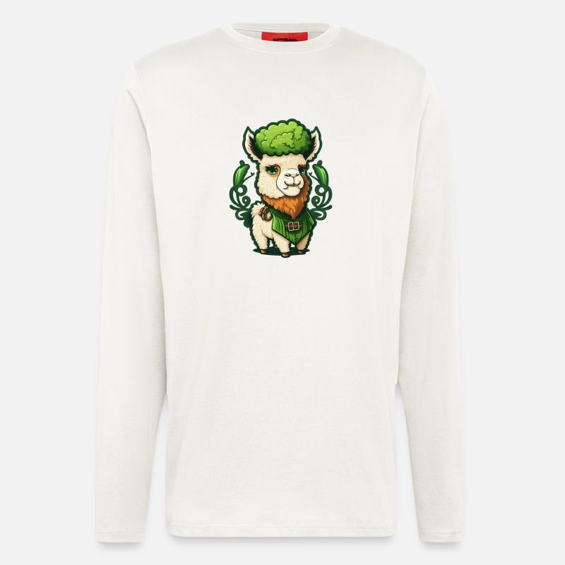Doux Lama de la Saint-Patrick - Manches longues bio décontracté fabriqué en UE - OFF WHITE