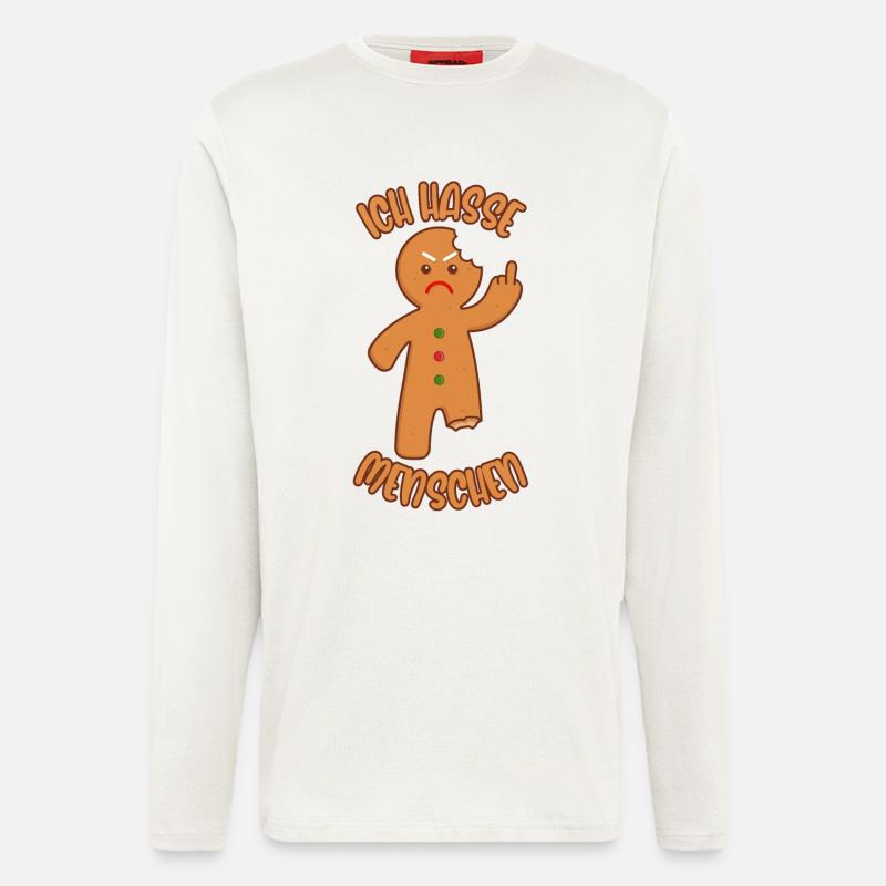 Lebkuchenmann Mittelfinger Ich hasse Menschen - Langarmshirt - made by SPREAD  - OFF WHITE