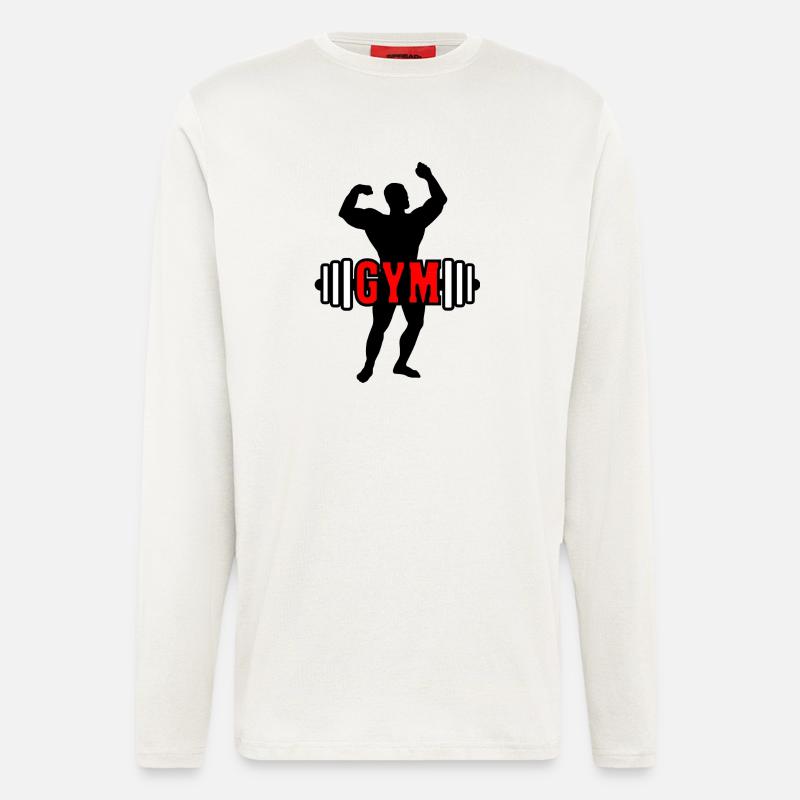 Roter Text "GYM" über Bodybuilder - Langarmshirt - made by SPREAD  - OFF WHITE