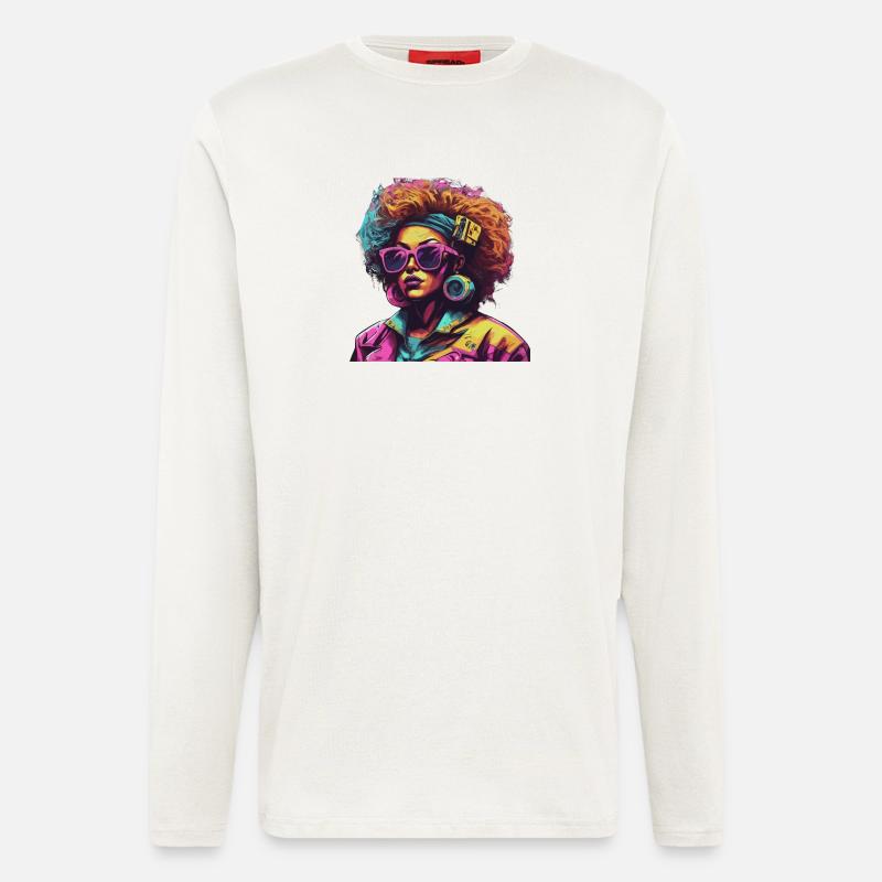 Kunstvoller Pop-Art Portrait mit Afro - Langarmshirt - made by SPREAD  - OFF WHITE