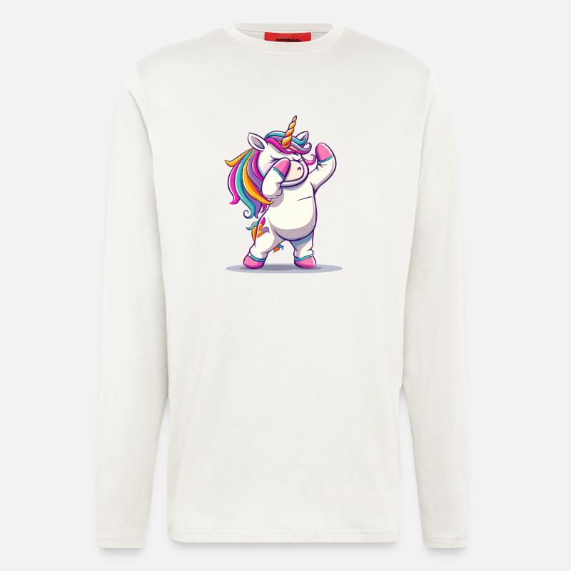 Regenbogen Dab Einhorn - Langarmshirt - made by SPREAD  - OFF WHITE