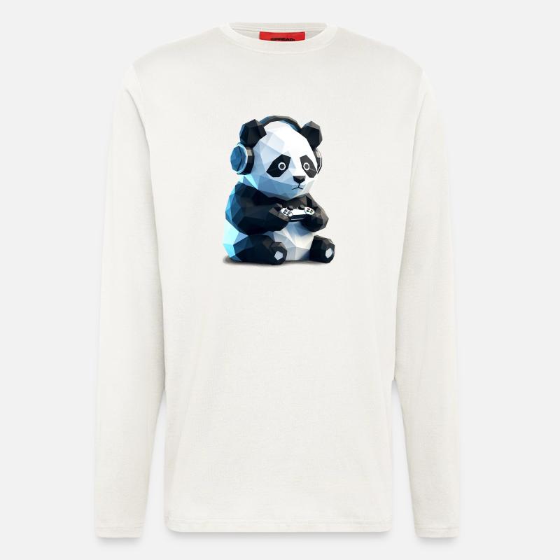 Gaming Panda mit Headset & Controller - Langarmshirt - made by SPREAD  - OFF WHITE