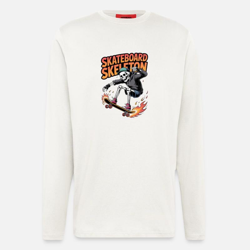 Skateboard Skelett Dynamisches Design - Langarmshirt - made by SPREAD  - OFF WHITE