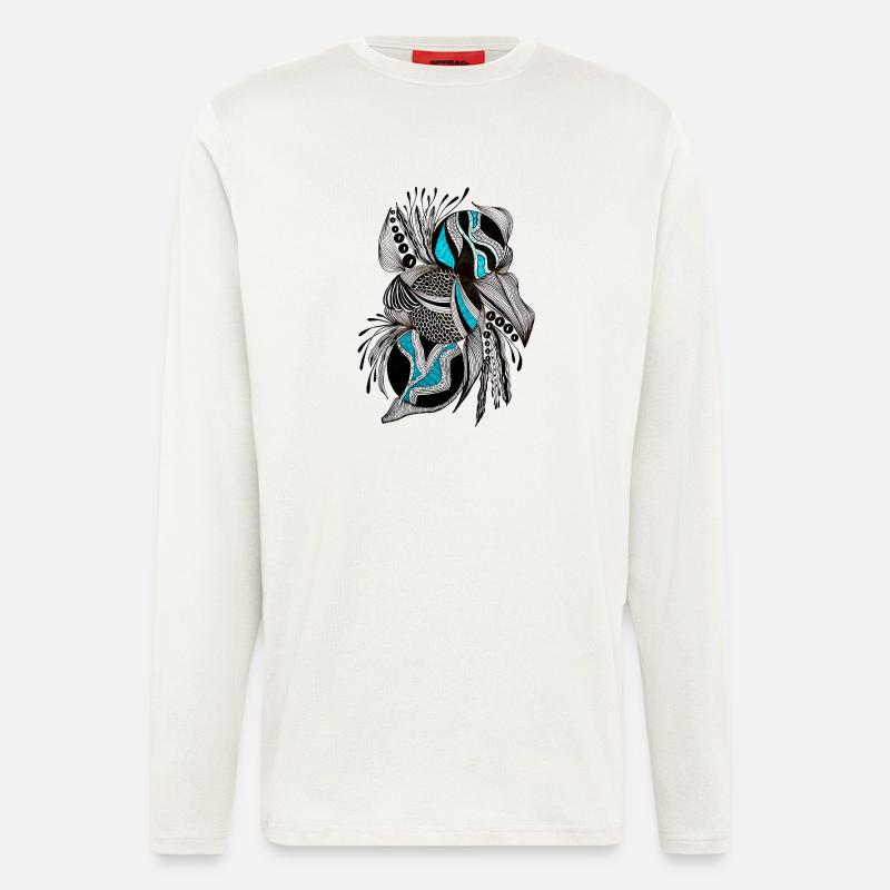 BlackTurquoise Scale Pattern - Longsleeve - made by SPREAD  - OFF WHITE