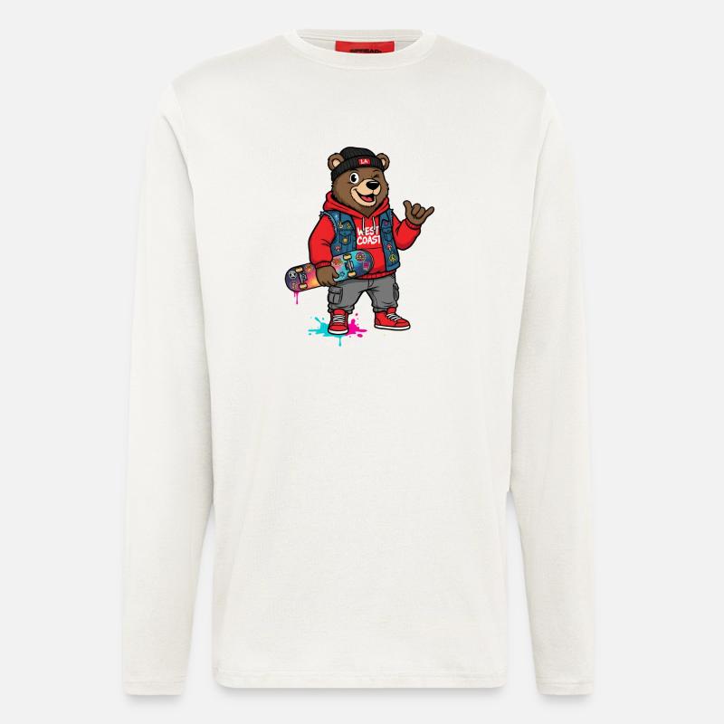 Wave Bear Skateboard Graffiti Pullover Hoodie - Longsleeve - made by SPREAD  - OFF WHITE