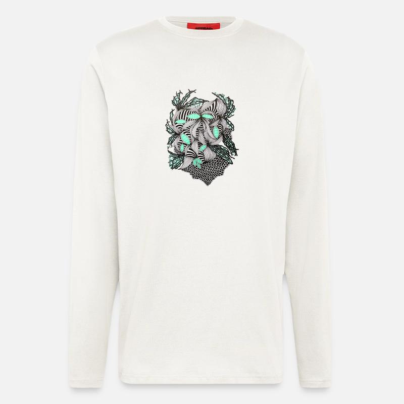 Line Flowers Pattern Mint Accent - Longsleeve - made by SPREAD  - OFF WHITE