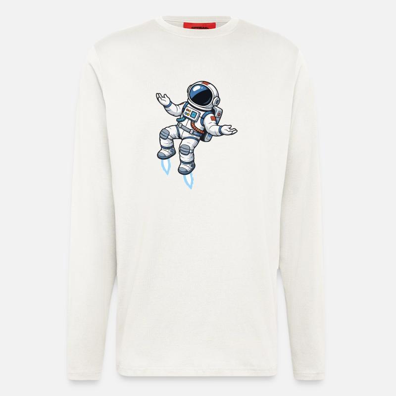 Schwebender Comic Astronaut mit Raketenantrieb - Langarmshirt - made by SPREAD  - OFF WHITE