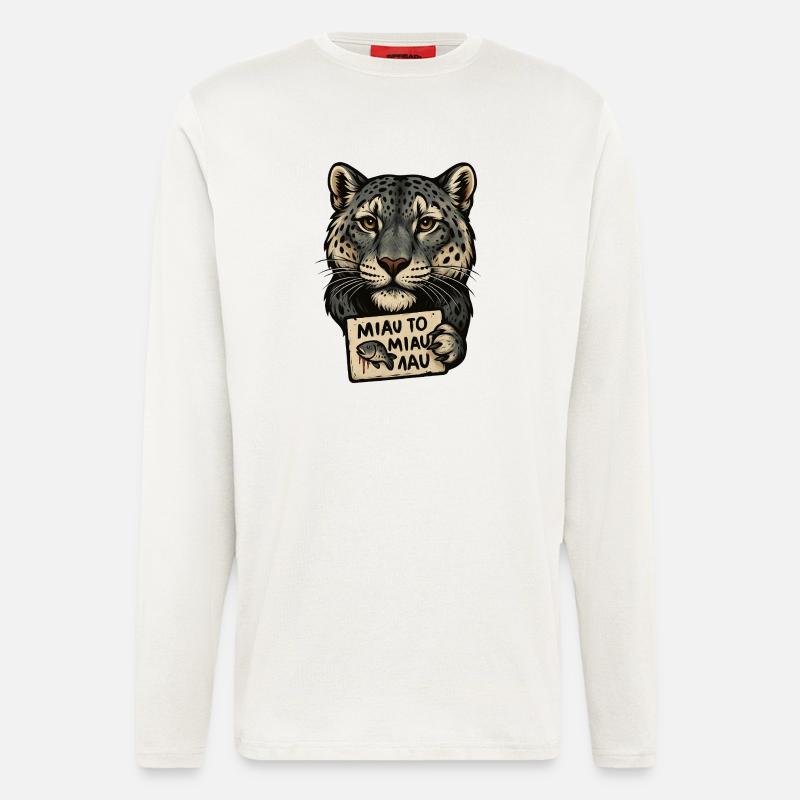 Leopard mit Schild Miau Sign - Langarmshirt - made by SPREAD  - OFF WHITE