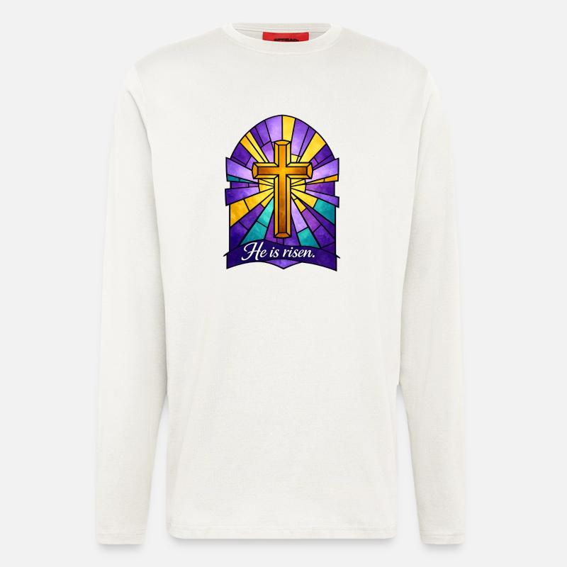 He is Risen Cross Easter - Longsleeve - made by SPREAD  - OFF WHITE
