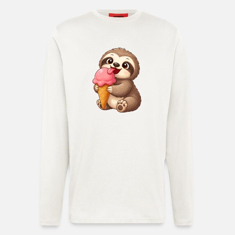 Süßes Faultier mit Eis Cartoon - Langarmshirt - made by SPREAD  - OFF WHITE