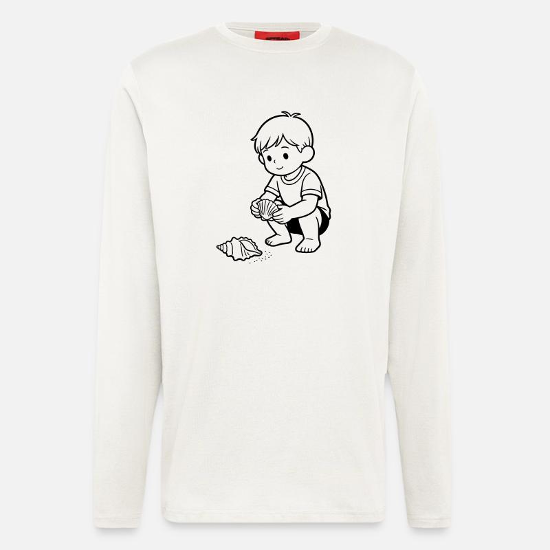 Enfant de plage mignon - Manches longues bio décontracté fabriqué en UE - OFF WHITE