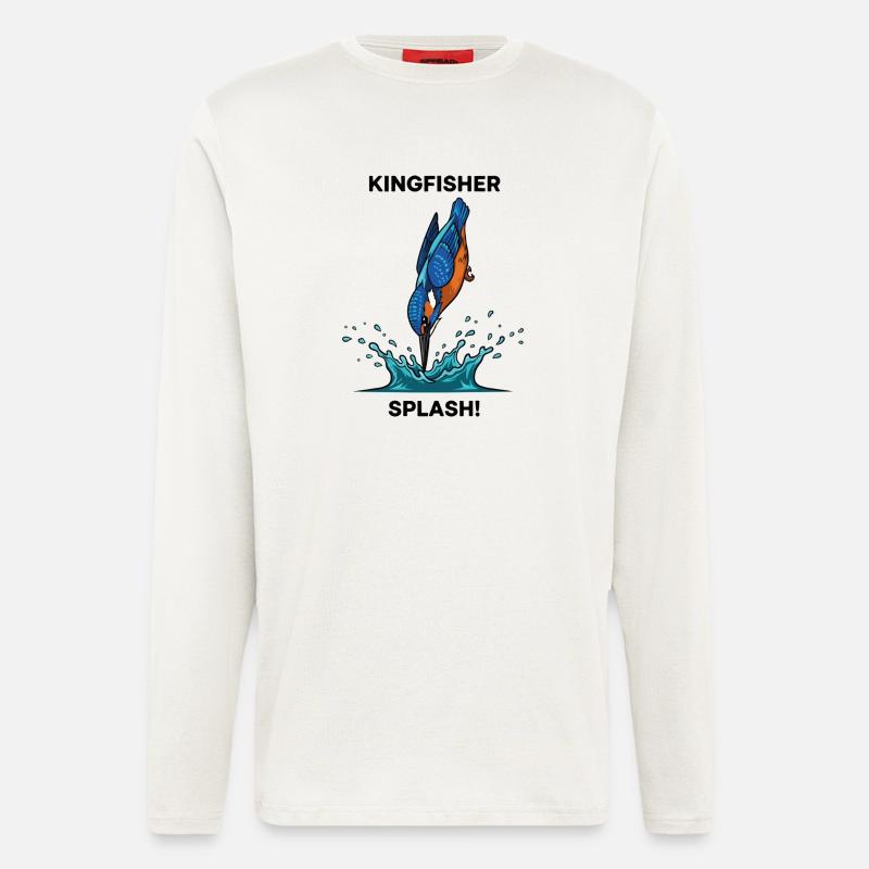 Martin-pêcheur Splash Kingfisher Rivière - Manches longues bio décontracté fabriqué en UE - OFF WHITE