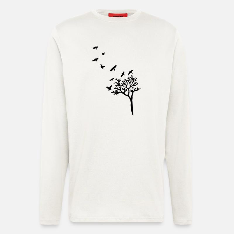 trees_birds_shilouette - Langarmshirt - made by SPREAD  - OFF WHITE