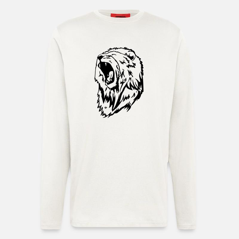 une tête de lion - Manches longues bio décontracté fabriqué en UE - OFF WHITE