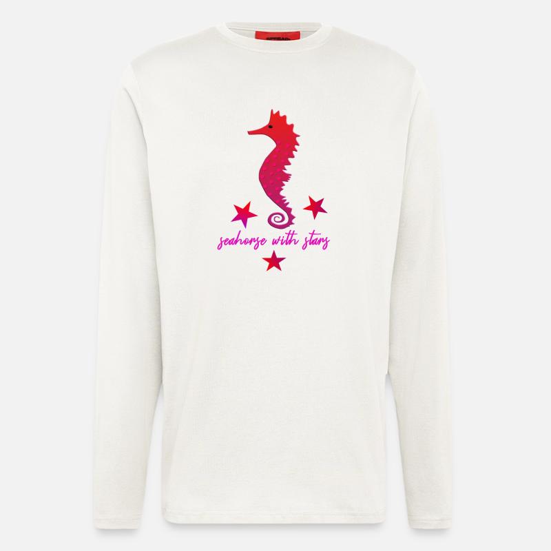 rotes Seepferdchen mit Sternchen pink - Langarmshirt - made by SPREAD  - OFF WHITE