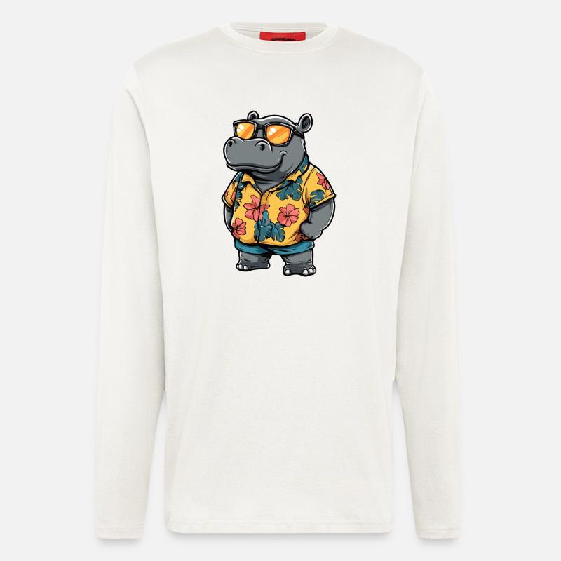 Nilpferd Comic Urlaub - Langarmshirt - made by SPREAD  - OFF WHITE