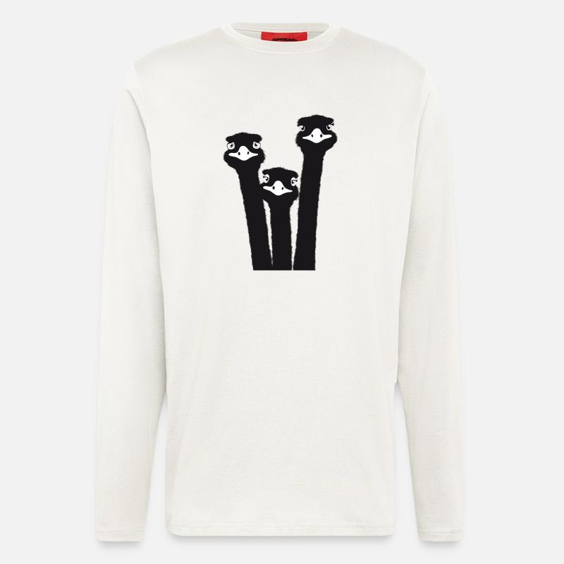 Nandu, Straußenkopf, Emu, Strauß - Langarmshirt - made by SPREAD  - OFF WHITE