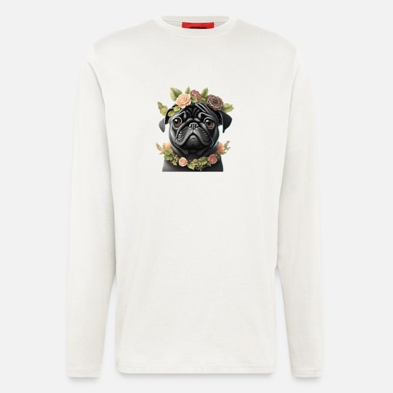 Mops mit Kranz - Langarmshirt - made by SPREAD  - OFF WHITE