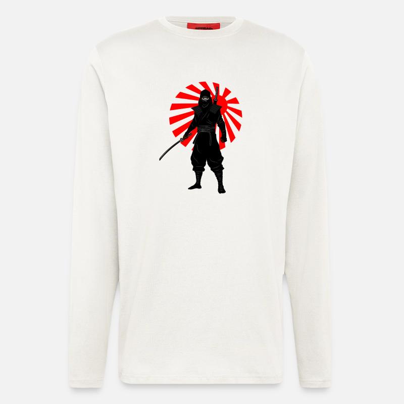 Ninja-Kampfhaltung mit roter Kampfflagge - Langarmshirt - made by SPREAD - OFF WHITE