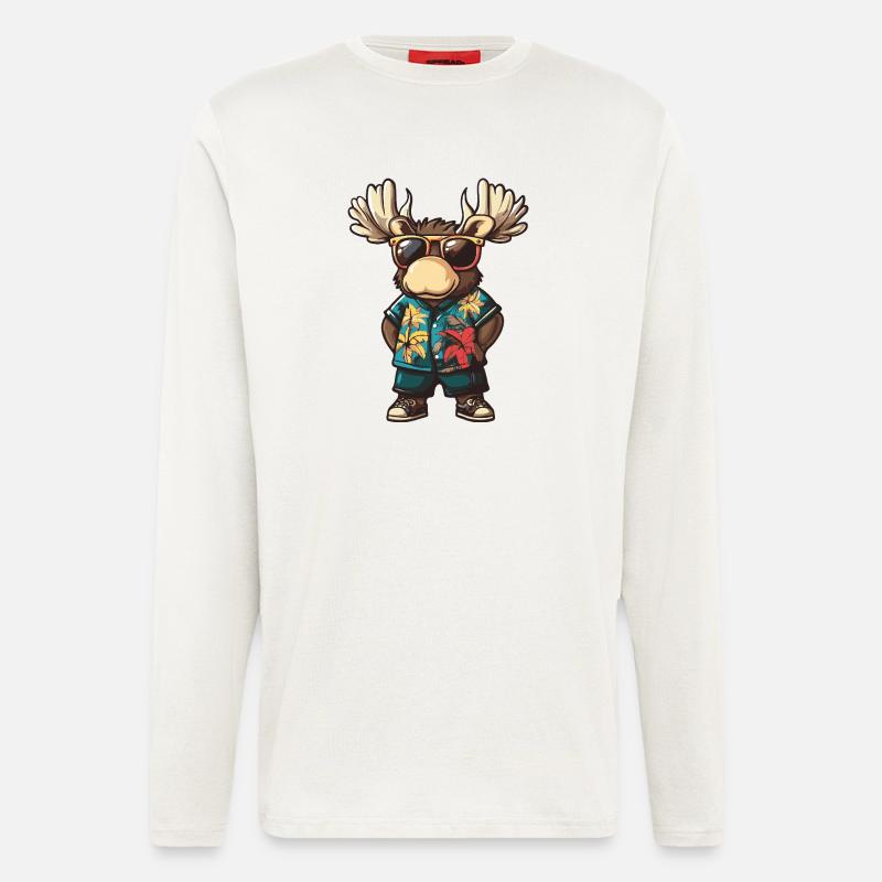 Elch Comic Urlaub - Langarmshirt - made by SPREAD  - OFF WHITE