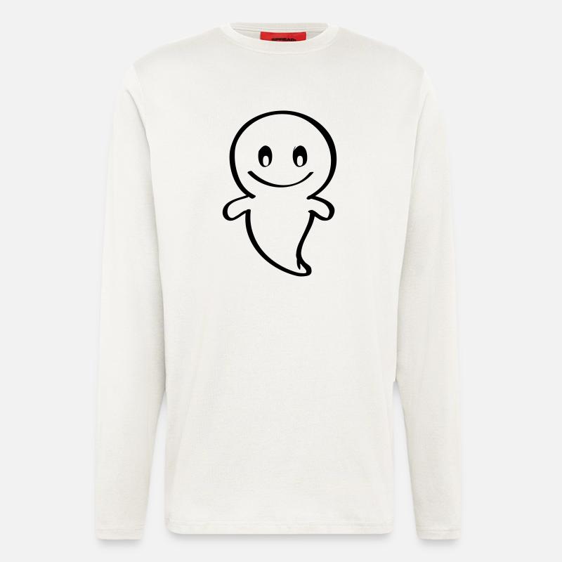Friendly Ghost Halloween hantise - Manches longues bio décontracté fabriqué en UE - OFF WHITE