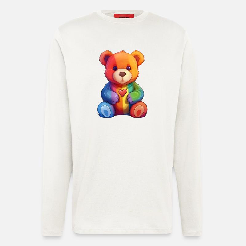 Regenbogen Herz Bär Plüsch - Langarmshirt - made by SPREAD  - OFF WHITE