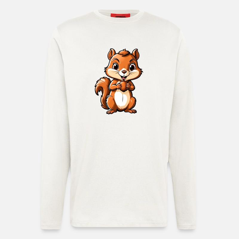 Niedliches Cartoon-Eichhörnchen mit Eichel - Langarmshirt - made by SPREAD  - OFF WHITE
