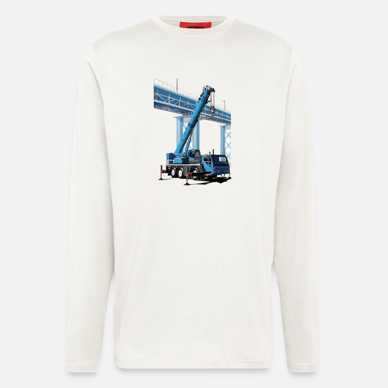 Mobile crane assembles bridge sections - Longsleeve - made by SPREAD  - OFF WHITE