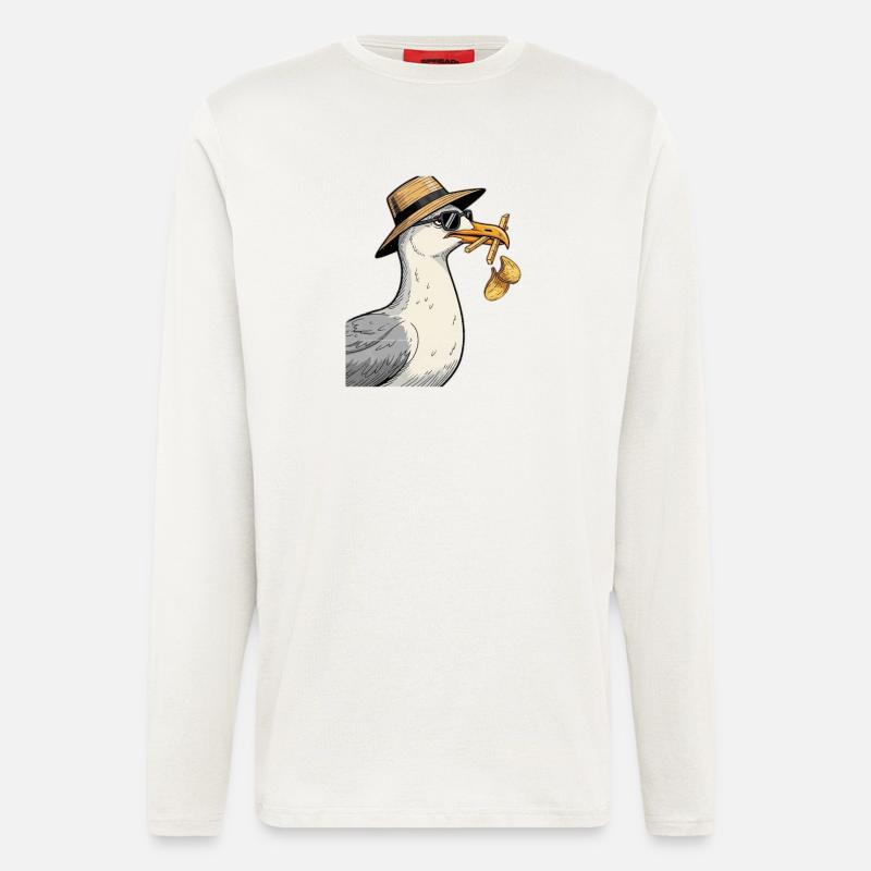 Karikaturer Seemöwe mit Sommerhut - Langarmshirt - made by SPREAD  - OFF WHITE