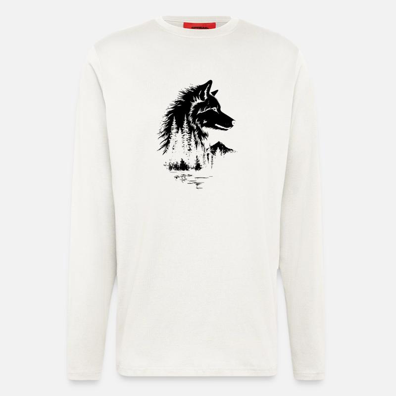 Wolf Face Forest Silhouette - Longsleeve - made by SPREAD  - OFF WHITE